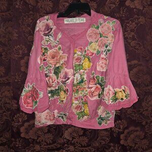 Magnolia Pearl Pink Heavily Appliqued Top Blouse